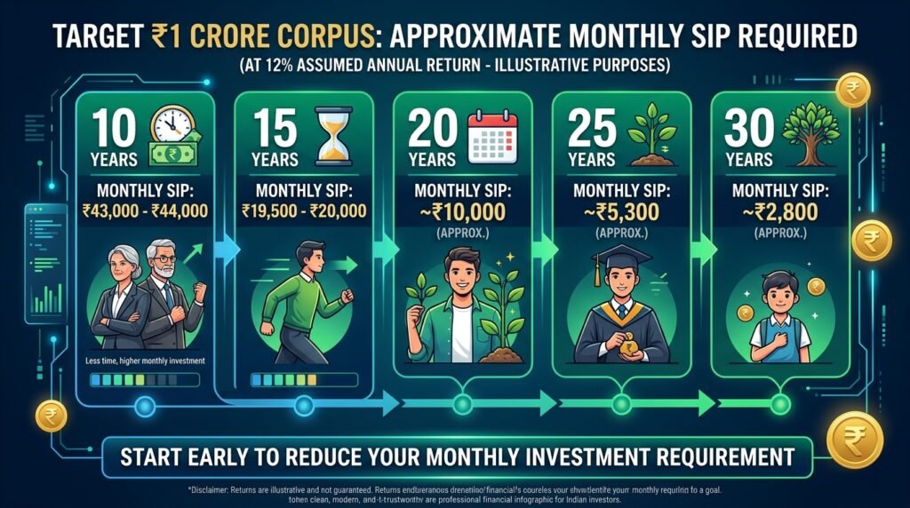 Monthly SIP required to build ₹1 crore at 12 percent return
