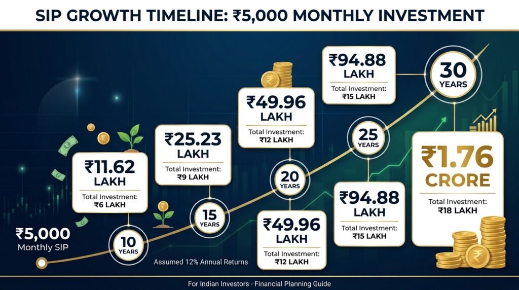 ₹5,000 SIP returns after 10, 15, 20, 25 and 30 years