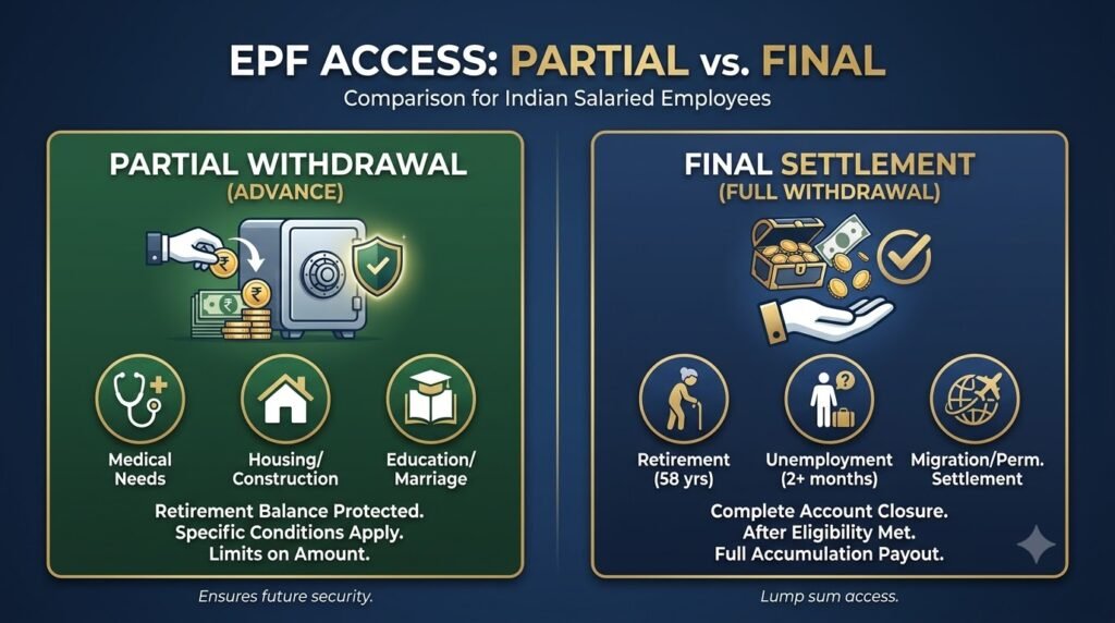 EPF partial withdrawal versus final settlement