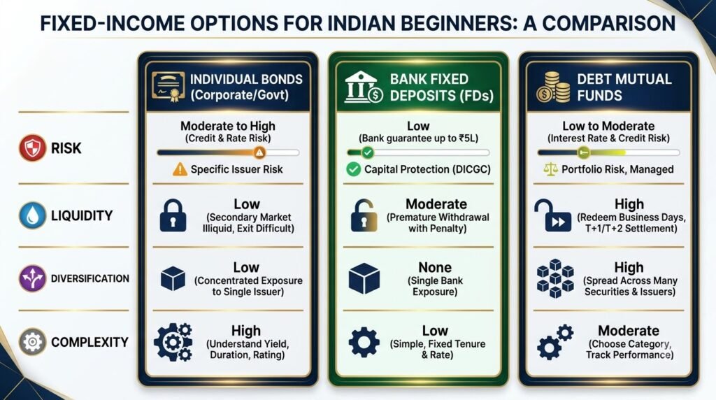 Bonds vs FD vs debt mutual funds comparison India