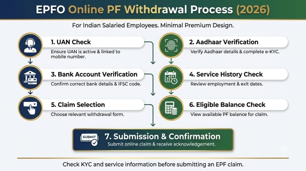 EPFO online PF withdrawal process 2026