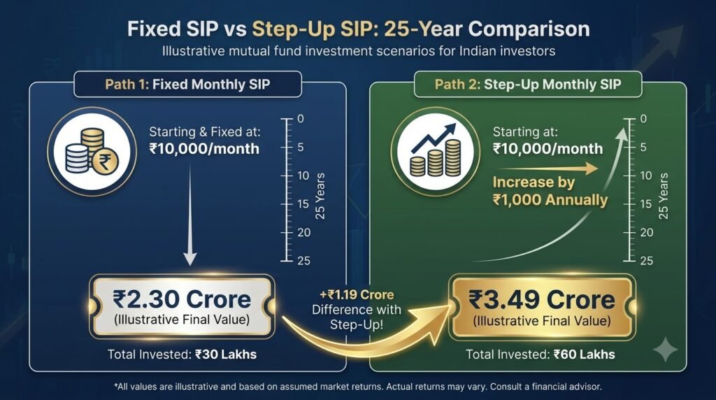 Fixed SIP vs Step-Up SIP 25-year illustration